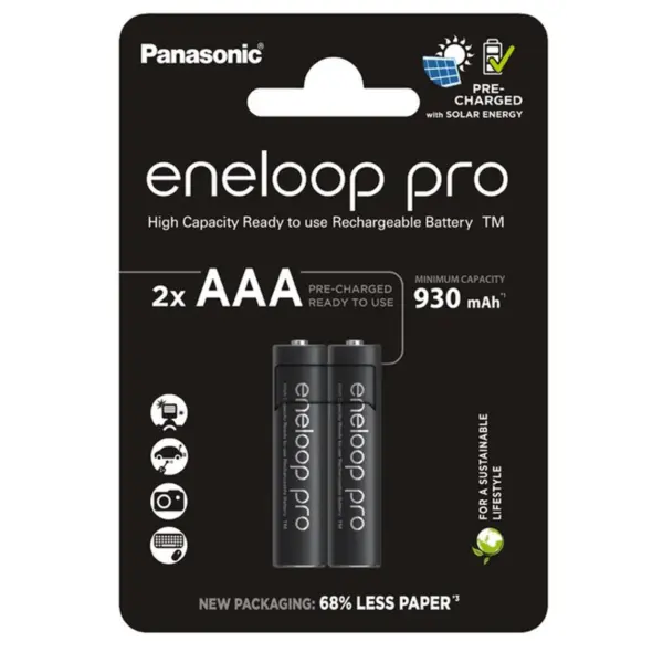 BK-4HCDE/2CP PANASONIC baterije eneloop pro AAA/2B(BK-4HCDE/2CP) 930mAh black