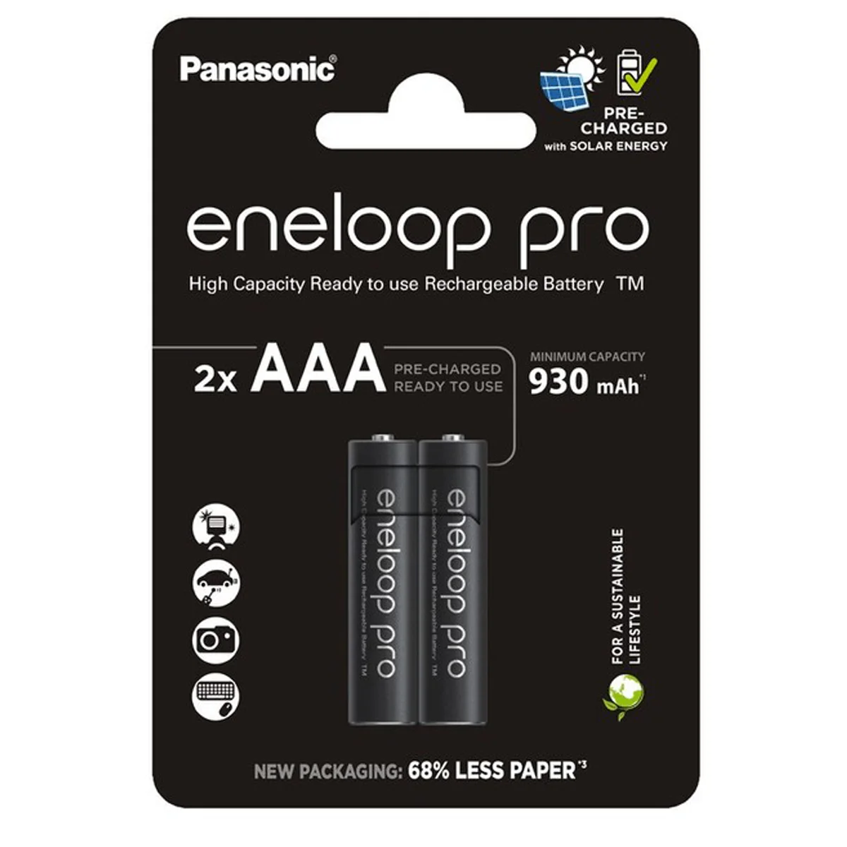 BK-4HCDE/2CP PANASONIC baterije eneloop pro AAA/2B(BK-4HCDE/2CP) 930mAh black