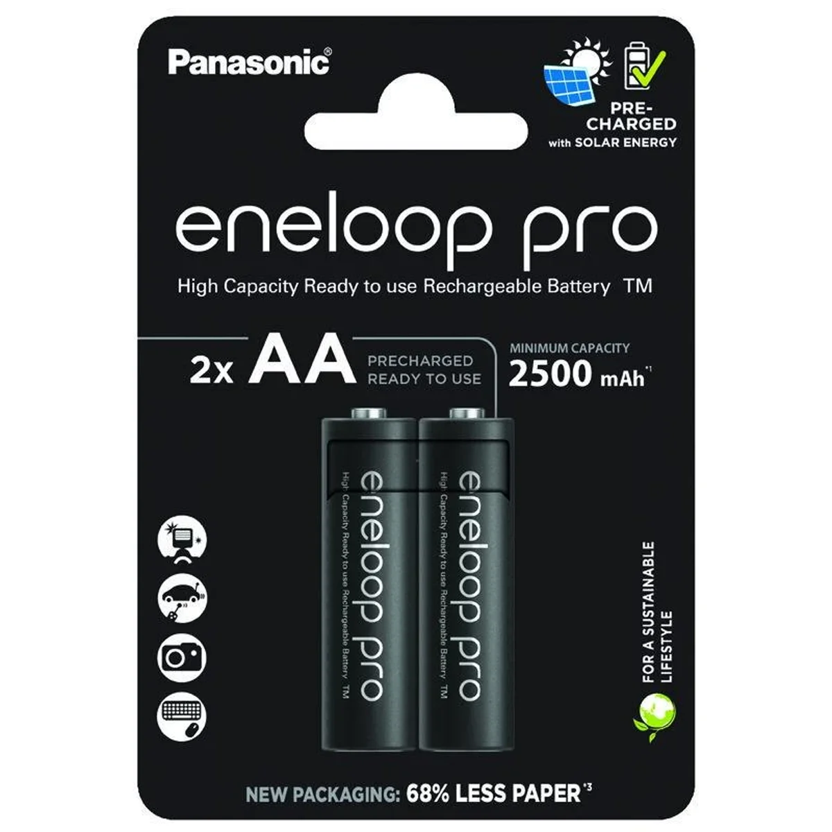 BK-3HCDE/2CP PANASONIC baterije eneloop pro AA/2B (BK-3HCDE/2CP) 2500mAh black